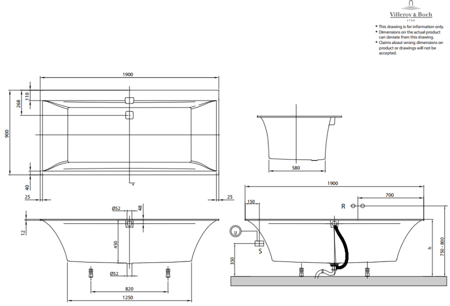 Photo Villeroy & Boch Squaro Edge 12 190x90 UBQ190SQE2DV-01