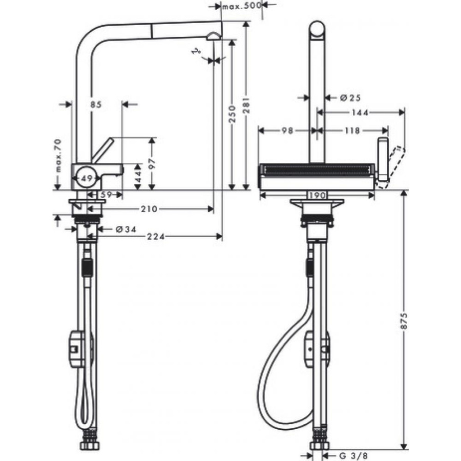 Photo Kitchen mixer hansgrohe Aquno Select M81, 250, 2jet 73836800 with exhaust shower steel