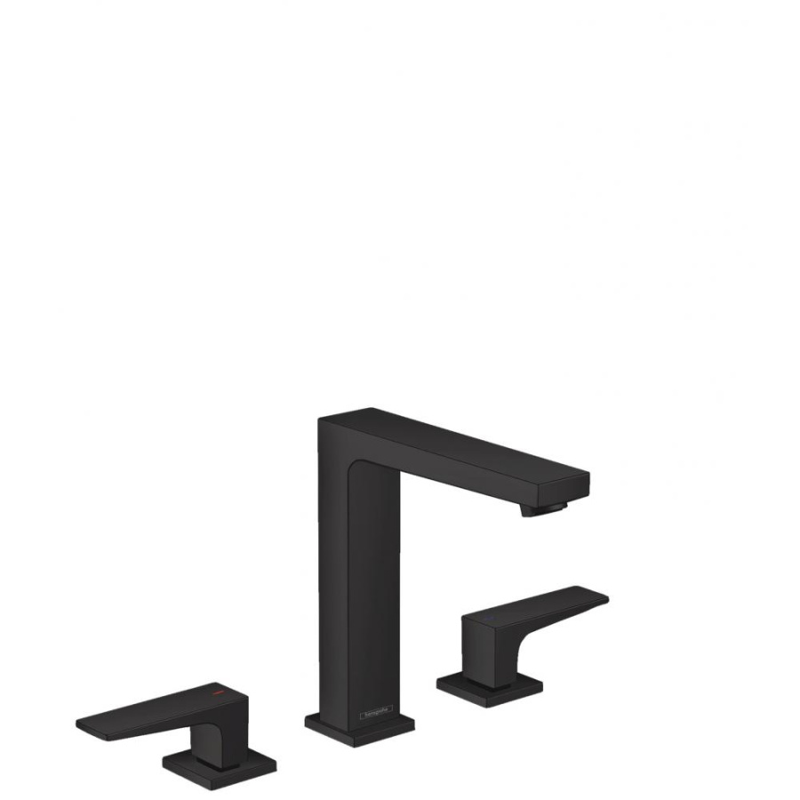Photo Sink mixer hansgrohe Metropol 160 32515670 by 3 holes, with drain valve Push-Open, matte black