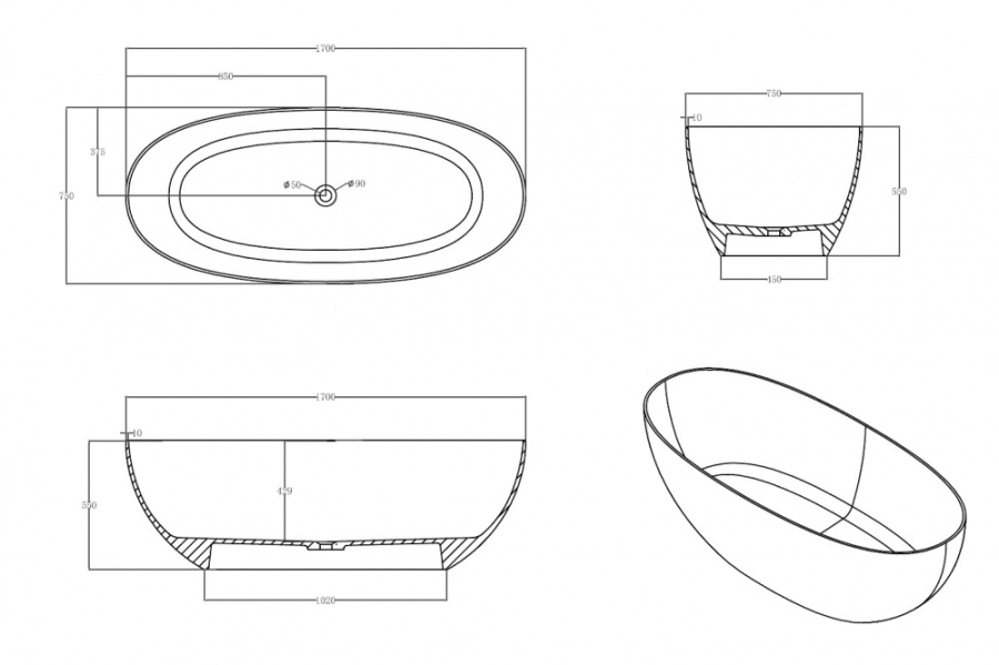 Photo Transparent bath Abber Kristall 170x75 AT9703Rubin red