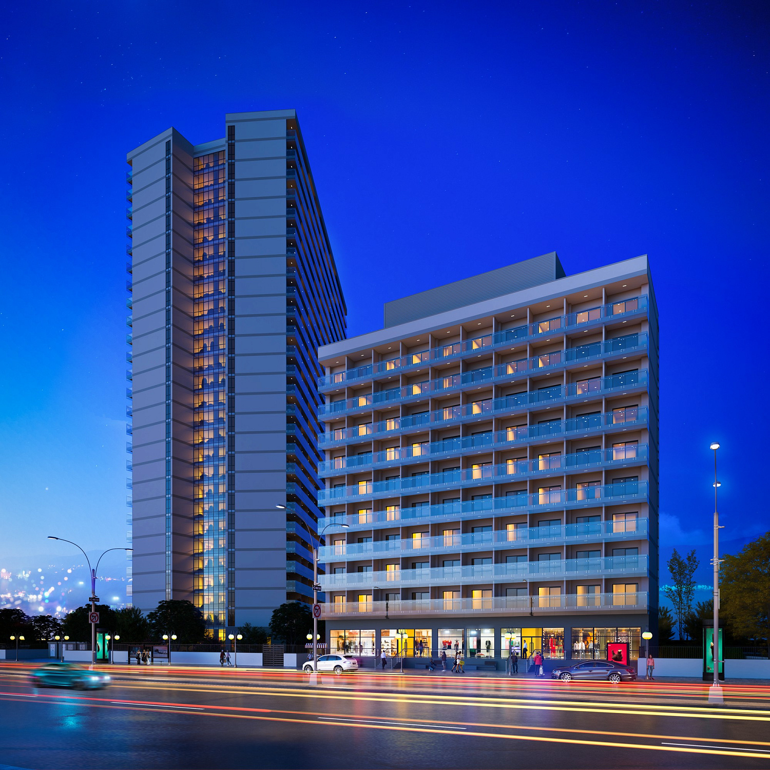 Modern residential complex overlooking the sea and islands