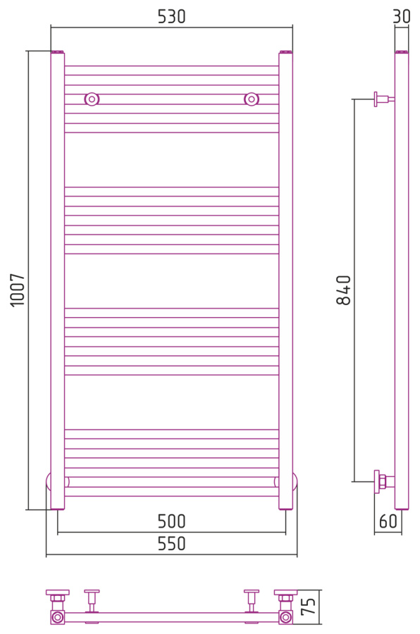 Photo Towel warmer water Sunerja Modus 1000x500 071-0250-1050 satin