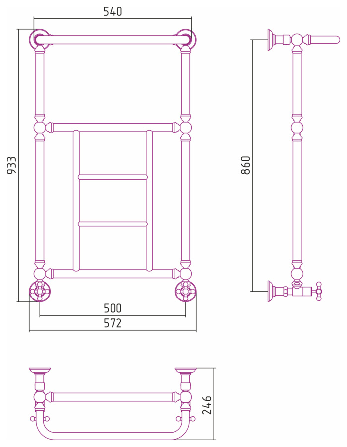Photo Towel warmer water Sunerja Renaissance 1452 860x500 071-0282-8650 satin
