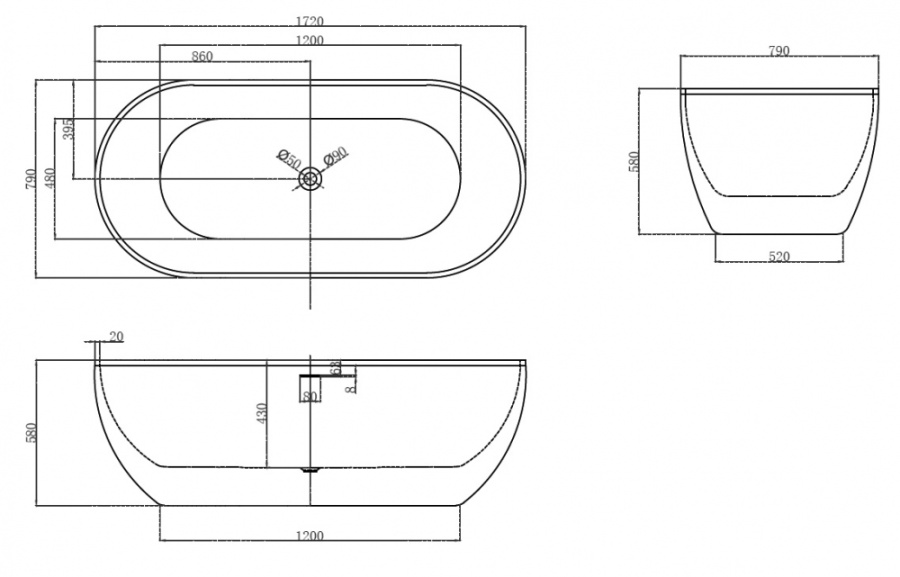 Photo Abber 172x79 AB9241MB Acrylic Bath