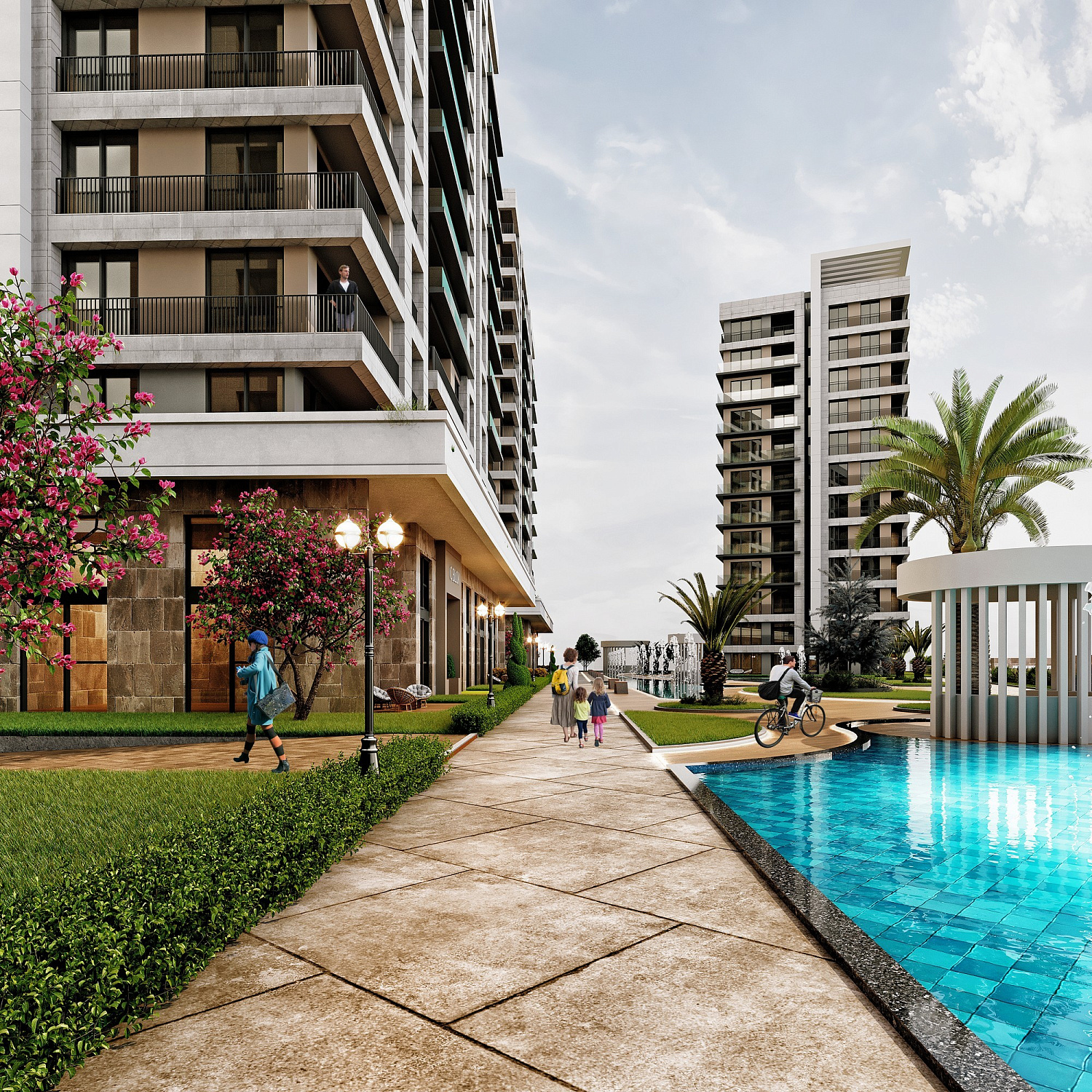 Comfortable residential complex of a family concept next to the sea and marina