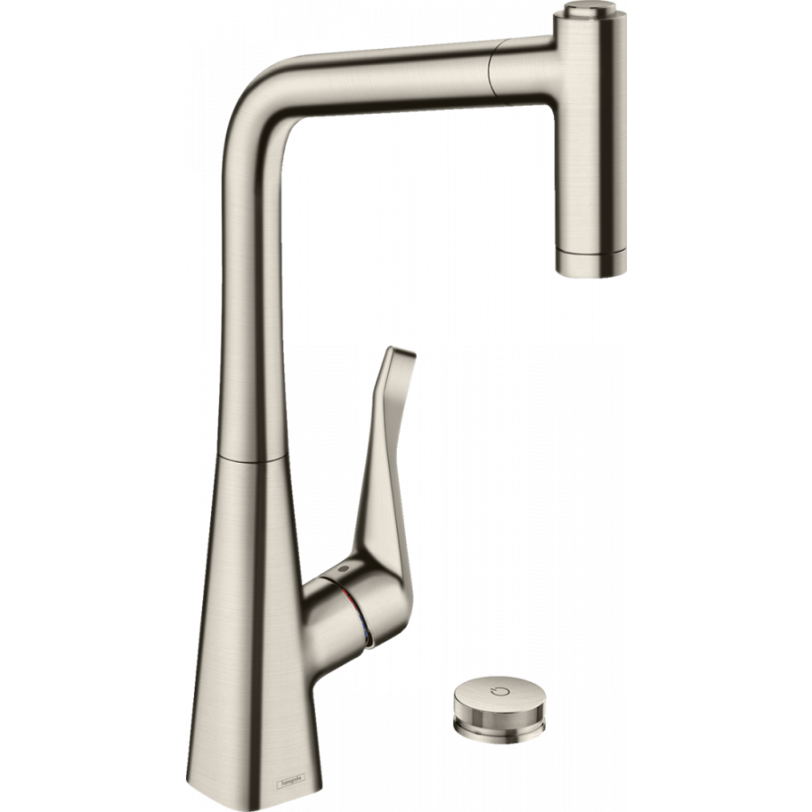 Photo Kitchen mixer hansgrohe Metris Select M71 320, 2jet, sBox 73806800 for 2 holes, with exhaust shower steel